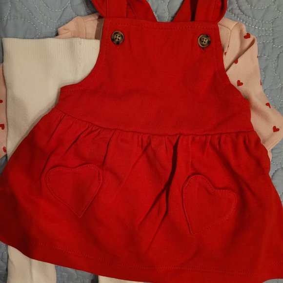 Extra Sweet! Carter's Baby 3-Piece Set-Red Jumper Pink Shirt White Tights 3M - Picture 8 of 14